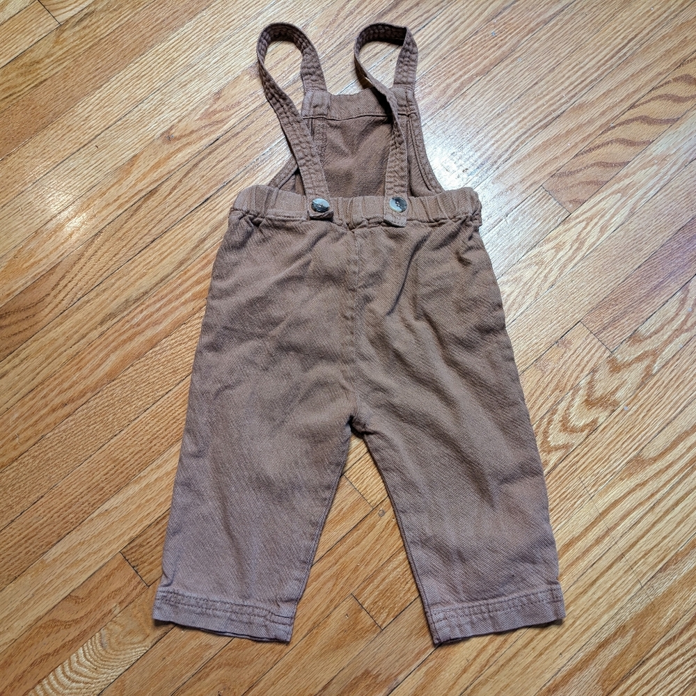 Zara Girls Jumper Romper Pants Tan Brown 9 - 12 months dungarees bottoms straps